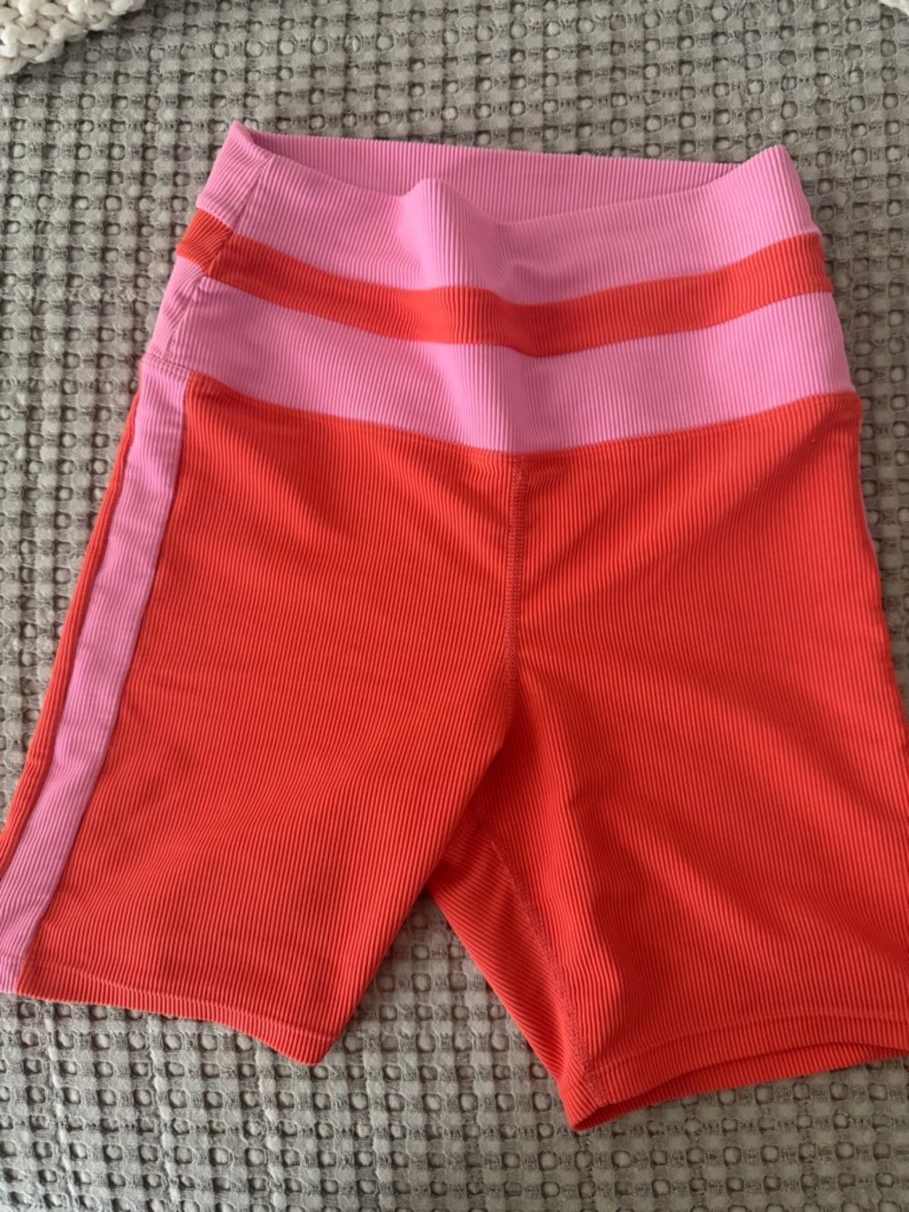 Beach Riot Pink and Orange Ribbed High-Waist Bike Shorts